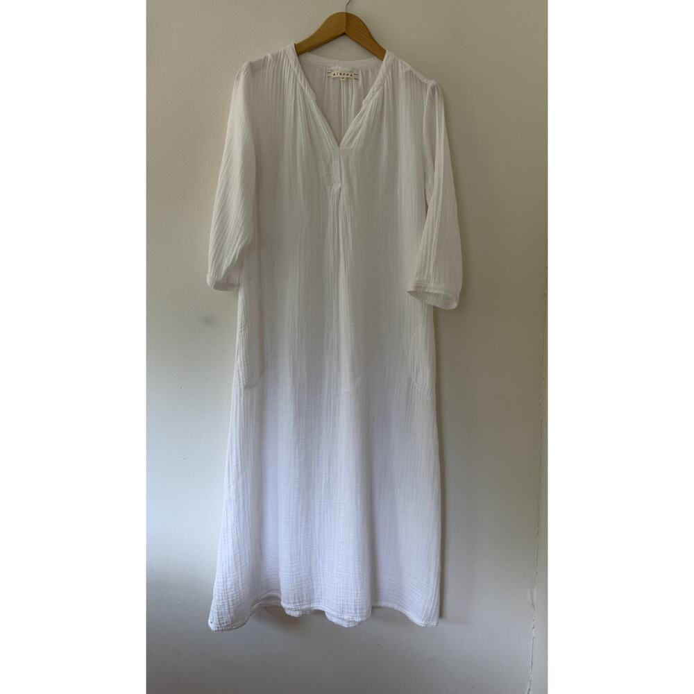 XIRENA Long White Gauze Maxi Dress Sie Medium 3/4 Sleeve